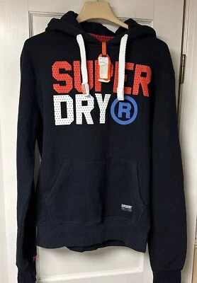 Superdry 男式 M 连帽运动衫海军蓝套衫重型复古来自英国 — 第 1/4 张图片