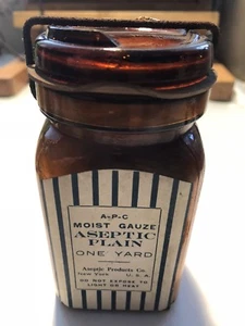 Rare Amber Medical Jar Metal Closure Aseptic Plain Gauze - Picture 1 of 6
