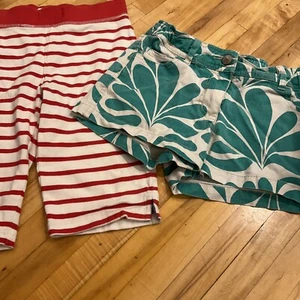 2 Pair Mini Boden Shorts Floral Striped Bermuda Sz 9 Girl - Picture 1 of 8