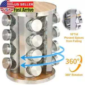 16 Jar Spice Rack Seasoning Organizer Revolving Countertop Stainless Holder NEW - Picture 1 of 11