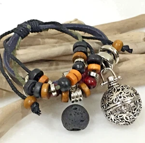 Aromatherapy diffuser Butterfly Locket Bracelet Leather Essential Oil Lava Stone - Picture 1 of 3