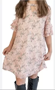 Easter-Spring/ENLOVE Girl Tiered Ruffle Soft Grey Pink Floral Chiffon Dress 14  - Picture 1 of 7