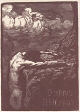 Exlibris Bookplate Holzstich Bruno Heroux 1868-1944 Männerakt Felswand Ipse