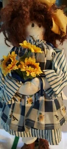  Fabric Angel Doll With Garland Pattern, Sunflowers and auburn hair - Picture 1 of 3