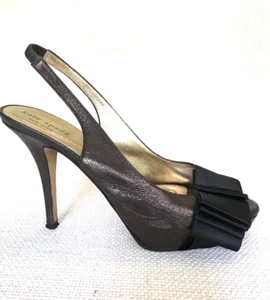 KATE SPADE Womens Heels Slingback Open Toe Copper Black Metallic Bow Sz 7 Italy - Picture 1 of 12