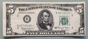 1950 E Five Dollar Federal Reserve Note $5 STAR NOTE Circulated #96465 - Picture 1 of 2