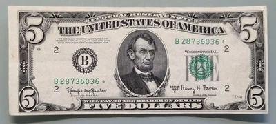 1950 E Five Dollar Federal Reserve Note $5 STAR NOTE Circulated #96465 - Image 1 of 2