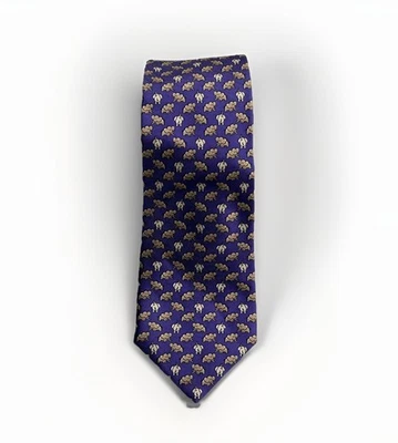 Corbata para hombre Battistoni estampado elefante púrpura 100 % seda hecha en Italia Foto 1 de 4