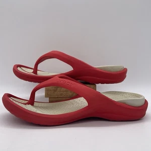 Crocs Womens 7 Mens 5 Shoes Athens Flip Flop Sandals Comfort Sporty Red Beige - Picture 1 of 11