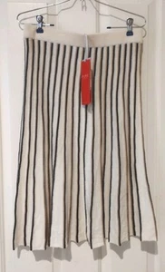 Pure Collection Knitted Skirt Soft White/Navy Golden Stripe USMed Silk~Cashmere  - Picture 1 of 8