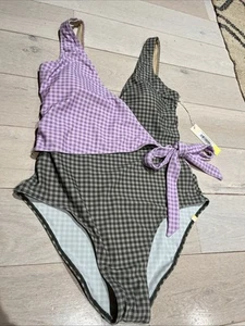 SUMMERSALT Wrap Tie Checkered Gingham Swim Suit One Piece Bathing Sz 8 - Picture 1 of 9