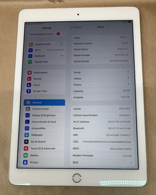 Apple iPad Air 2 | A1567 | MH2V2LL/A | 16GB | Wi-Fi + Cellular | Silver - Image 1 of 4