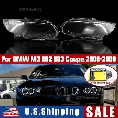 For BMW M3 E92 E93 Coupe 2006-2009 Pair Front Headlight Lens Clear Cover+Glue Foto 1 de 4
