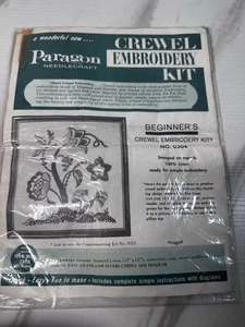 Paragon Needlecraft Kit 0304 Bright Flowers Stamped Linen Crewel Embroidery Vtg - Picture 1 of 3