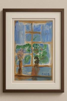 Оригинальная картина на окно свет 9x12 акрил | уютное растительное искусство | декор коттеджкор - Изображение 1 из 4