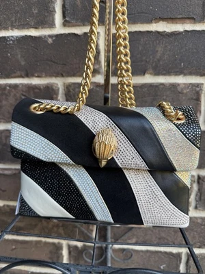 NWT $268 Kurt Geiger Small Kensington Leather Shoulder Bag black white - Image 1 of 4