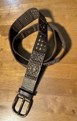 Antigo Y2K Nine West Whipstitch Cinto Painel de Couro Camurça Fivela de Latão Marrom Extra Grande - Imagem 1 de 4