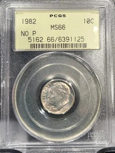1982 NO P ROOSEVELT DIME 10C PCGS CERTIFIED MS 66 MINT STATE UNC (125) - Picture 1 of 4