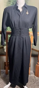 Vestido De Colección Ann Tjian para Kenar 2 Para Mujer 100% Lana Negro Cuello Abotonado 10 - Imagen 1 de 7
