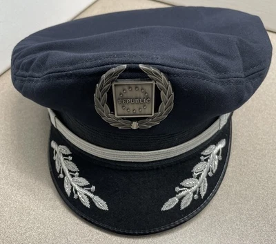 Gorra de piloto Republic Airlines vintage PREMIER HAT Co 7 1/8 azul oficial pico Foto 1 de 4