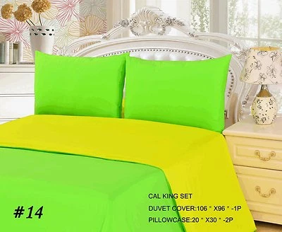 Tache Cotton Solid Neon Lime Green & Yellow Reversible Duvet Cover Set Full King Foto 1 de 3