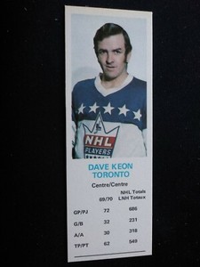 1970-71 Dad's Cookies Hockey Card # Dave Keon - Toronto Maple Leafs (NM)
