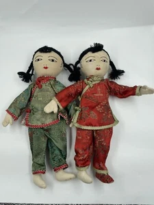 Par de muñecas chinas vintage de tela Ada Lum - Imagen 1 de 9