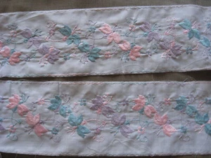 8 3/4 YDS  VINTAGE GORGEOUS COLOR BUTTERFLY COTTON  EMBROIDERED ON WHITE COTTON - Picture 1 of 1