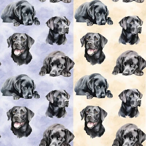 Black Labrador Dogs Fabric 2 fun Colours! Metres/Fat/Long/Quarters - 100% Cotton - Picture 1 of 5