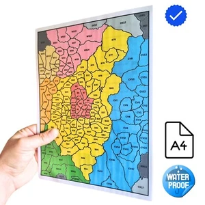 Large Postcode Map of Birmingham A-Z Postal District Area (Size - A4, Laminated) - Imagen 1 de 2