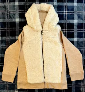 New Lands End Girls Sherpa Lined Zip Front Hoodie Jacket Size Medium 8 Beige - Picture 1 of 11