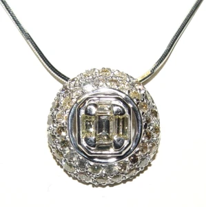 Baguette & Round Cut Natural Diamond Pendant w/chain 16" 18K/14K Gold - Picture 1 of 7