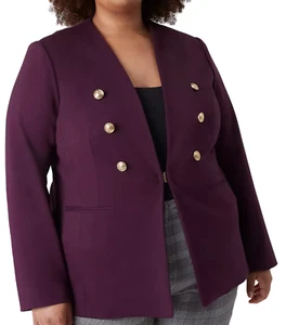 NEW LANE BRYANT DEEP EGGPLANT PONTE COLLARLESS THE BRYANT BLAZER JACKET SZ 14 - Picture 1 of 6