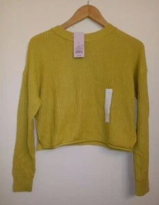 Women's L/S Crewneck Cropped Pullover Sweater - Wild Fable; Citron S - Picture 1 of 10