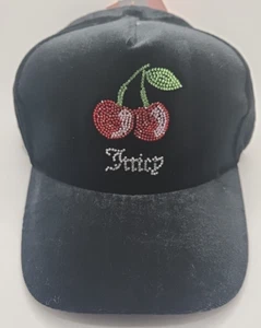 Juicy Couture Rhinestone Cherry Hat Black Velour Adjustable Cap NWT - Picture 1 of 7