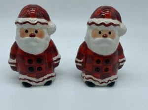 Ceramic Santa Claus Salt and Pepper Shakers-Checkered- Plaid-Christmas - Picture 1 of 6