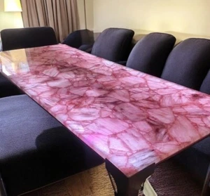72"x36" Rose Quartz Stone Dining Table Handmade Crystal Conference Meeting Decor - Picture 1 of 8