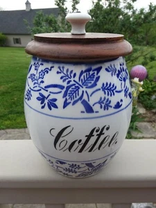 Flow Blue Onion Pattern Canister Coffee Antique Kitchen Jar German Blue Deft - Picture 1 of 8