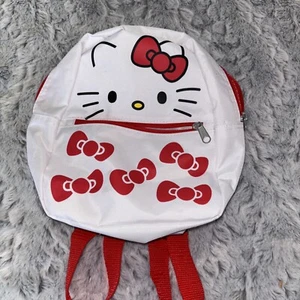 Hello Kitty Face Mini Backpack Canvas Bag 10" White Red Bows Sanrio - Picture 1 of 3