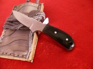 Unmarked Custom 4.25" Miniature fixed blade Buffalo Horn Neck knife & sheath