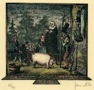 JAN NILS - Einladung zu Schlachtfest - Handsignierte Original Lithografie 1923 - Bild 1 von 1