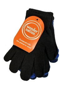 wonder nation kids 3 pack of knitted gloves one size black blue - Picture 1 of 3
