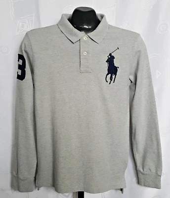 AUTÉNTICO POLO DE RALPH LAUREN LOGO GRIS ALGODÓN NIÑOS POLO TALLA L 14 16 Foto 1 de 4