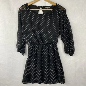 Vestido Express Lunares Talla XS Mini Transparente Manga Larga Negro Blanco Cuello Redondo - Imagen 1 de 9