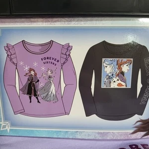 Disney Frozen Elsa & Anna Mädchen 6/6X 2er Pack Mode Tops Langarm Neu mit Etikett - Bild 1 von 9