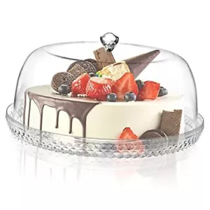 Acrylic Cake Plate with Dome, 13 Inch Cake Stand with Cover, Diamond Pattern - Picture 1 of 8
