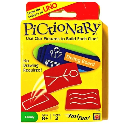 Mattel Pictionary Family Card Game 027084911336 team game travel fun pictures - Image 1 of 4