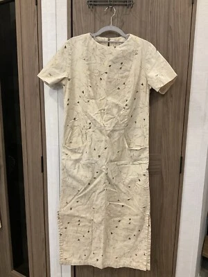 Gloria Ivey Womens Hand Made Tan Floral Short Sleeve Long Dress W/pockets Size 8 - Image 1 of 4