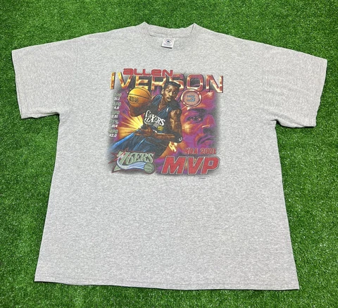 Vintage 2001 NBA MVP Allen Iverson Philadelphia 76ers Sixers T-Shirt Mens XL Cover