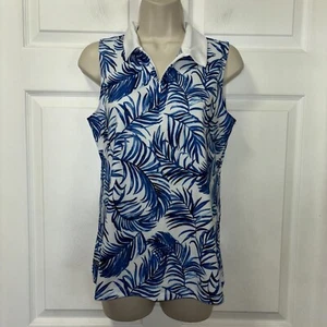NWT Tommy Bahama Golf Top Blue Sea Palms Sleeveless Sz M Medium Collared UPF 50 - Picture 1 of 5
